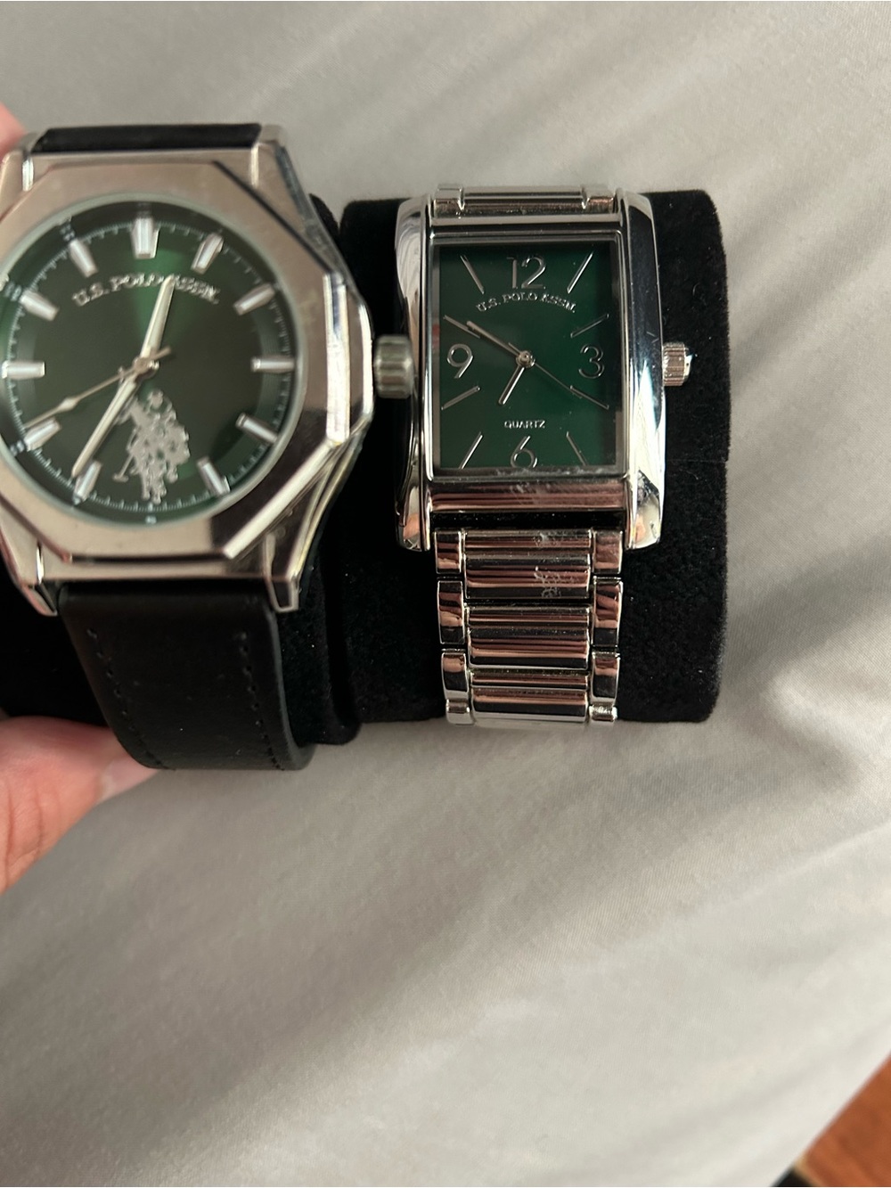 U.S. Polo Assn. Men's Silver Case Green Dial Watch with Metal Bracelet